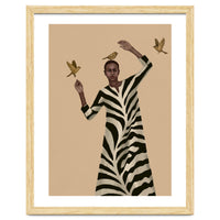 Woman With Birds And Zebra Pattern Dress