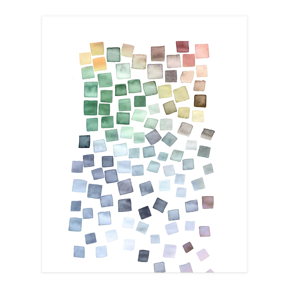 Watercolor Geometric Square Shapes Blue (Print Only)