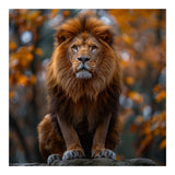 Majestic Lion Sitting On A Rock In Autumn Forest (Print Only) thumbnail