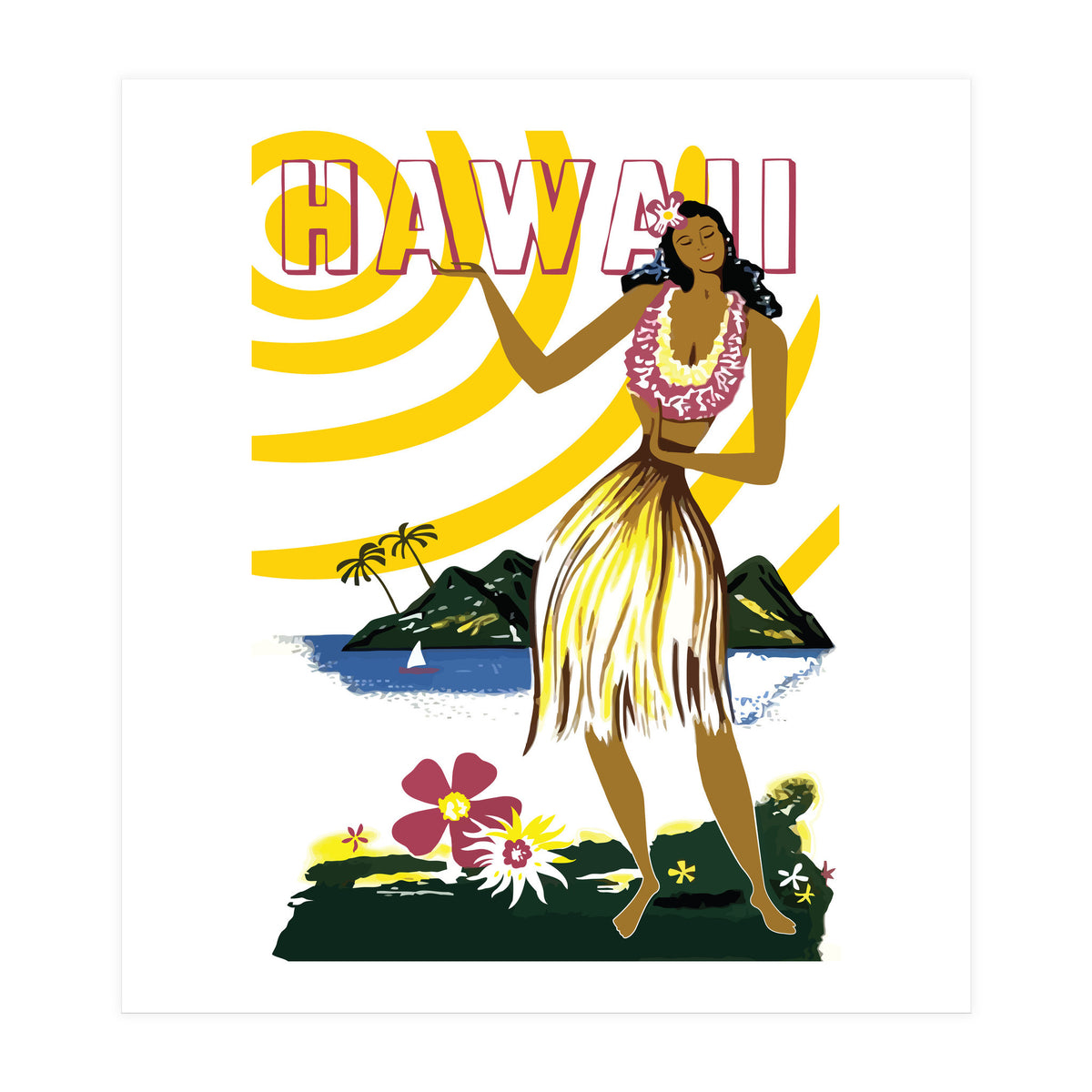 Hawaii, Hula Girl on the Coast (Print Only)