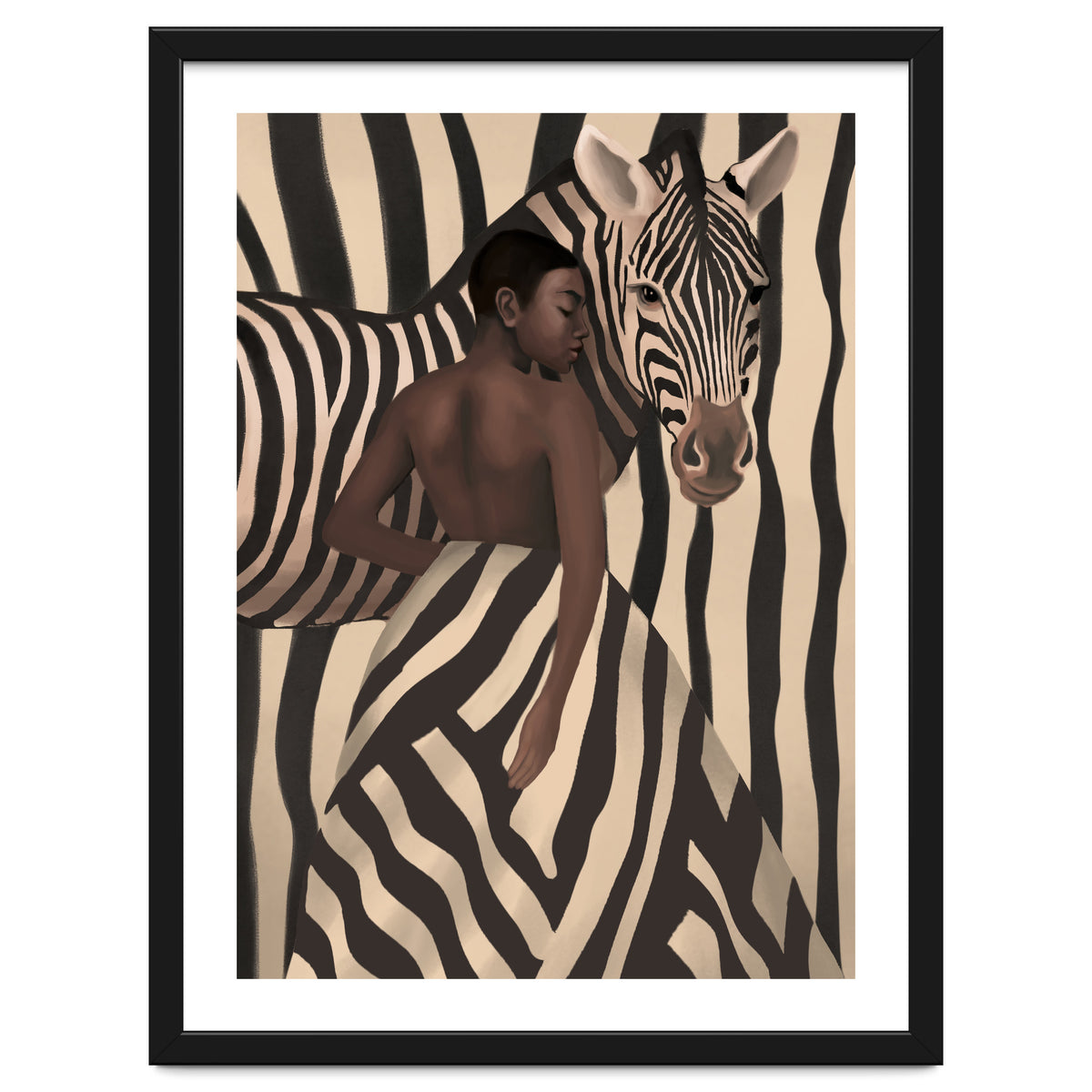Woman And Zebra In Bold Stripes