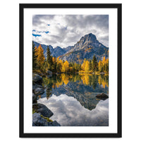 Golden Autumn Reflection: Majestic Mountain Wilderness Landscape