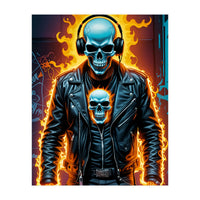 Fiery Skeleton Biker In Headphones (Print Only)