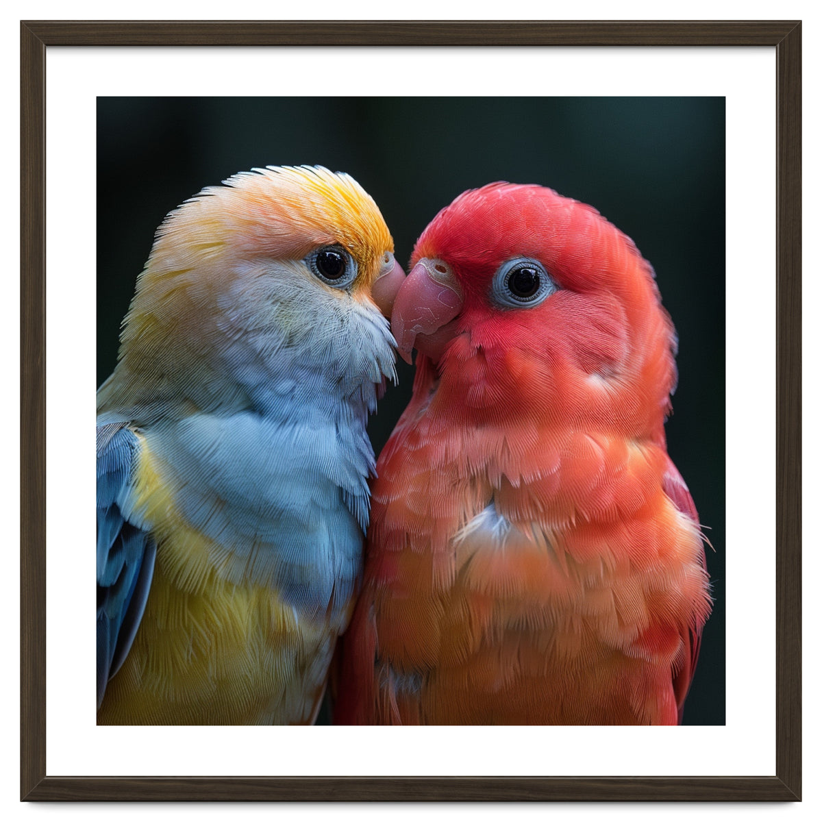 Two Lovebirds Nuzzling Close Up Portrait