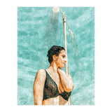 Bathe | Woman Pool Shower | Summer Swim Watercolor Painting | Brunette Bikini Boho Fashion (Print Only) thumbnail