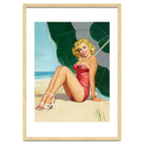 Sexy Pinup Girl On The Beach Under Big Sunshade thumbnail