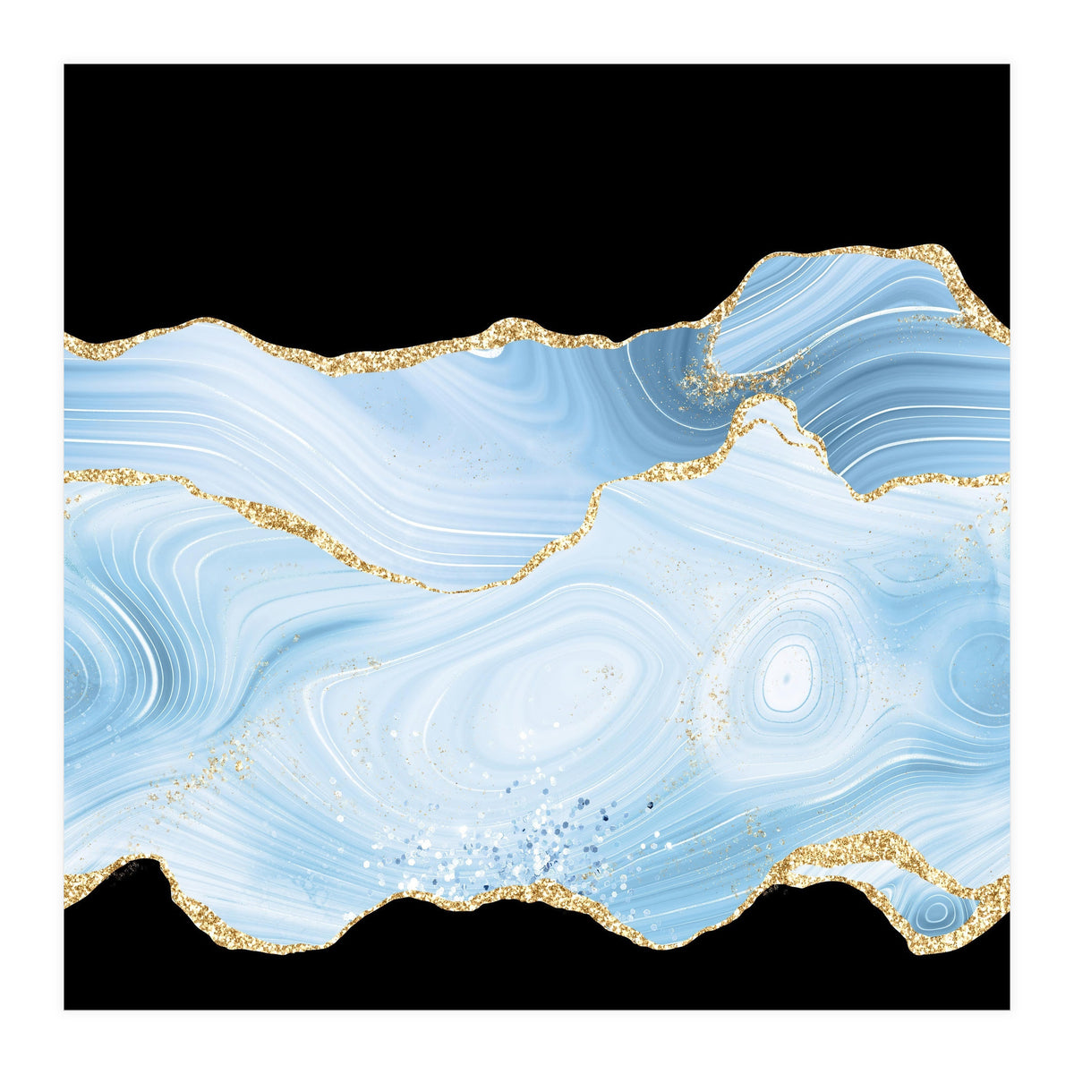 Blue & Gold Glitter Agate Texture 04 (Print Only)