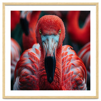 Close Up Flamingo Head With Bright Red Feathers