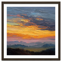 Vibrant Golden Hour Horizon Over Distant Mountain Ridges