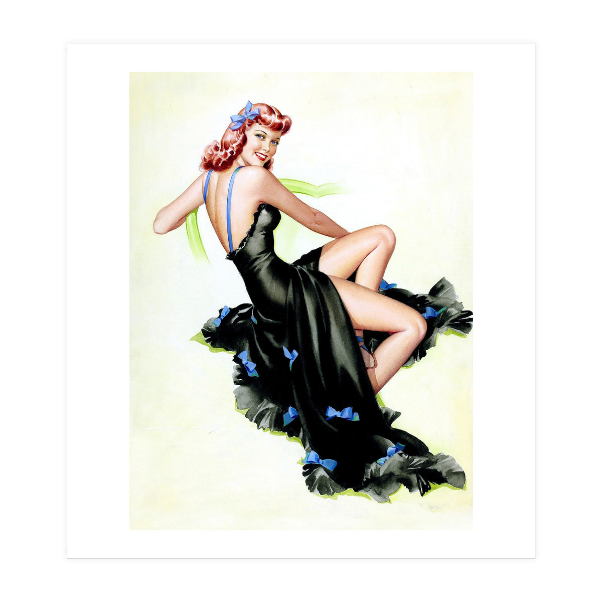 Pinup Girl Posing In Black Dress (Print Only)
