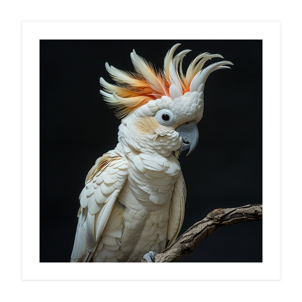 White Cockatoo Parrot Bird Perched On Branch (Print Only)