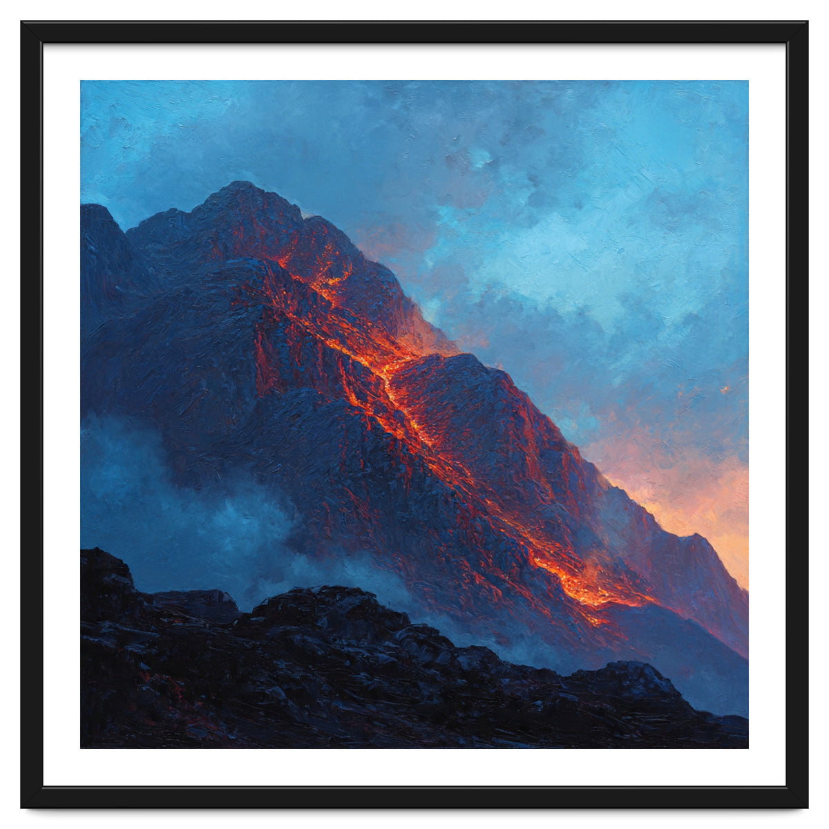 Dramatic Mountain Summit with Fiery Sunset Alpenglow