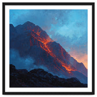 Dramatic Mountain Summit with Fiery Sunset Alpenglow