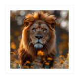 Majestic Lion Among Golden Flowers Close Up (Print Only) thumbnail