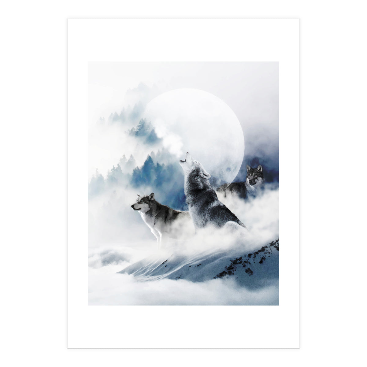 Winter Wolves, Wildlife Wolf Wild Dogs, Snow Full Moon Animals Photography Love Digital (Print Only)