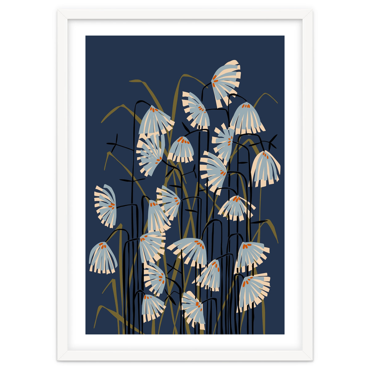 Linocut flower meadow blue