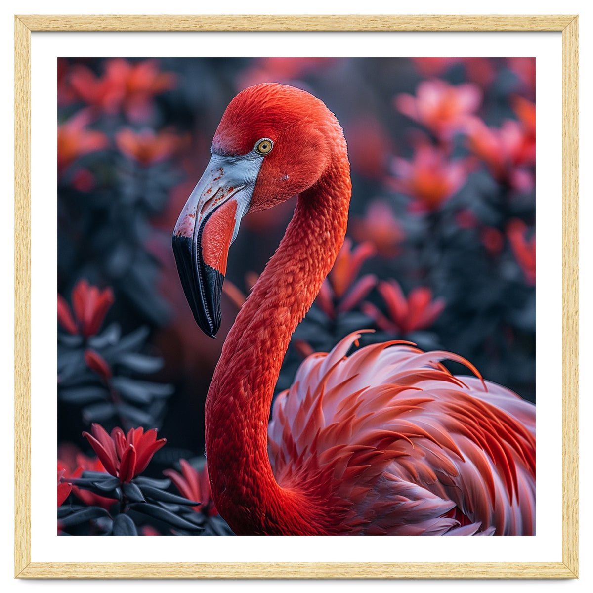 Vibrant Flamingo Portrait With Tropical Foliage