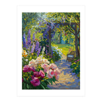 Serene Summer Garden Path Oil Painting (Print Only)