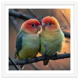 Two Lovebirds Perched On A Branch At Sunset thumbnail