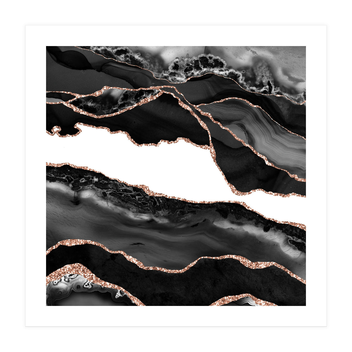 Black & Rose Gold Agate Texture 06  (Print Only)