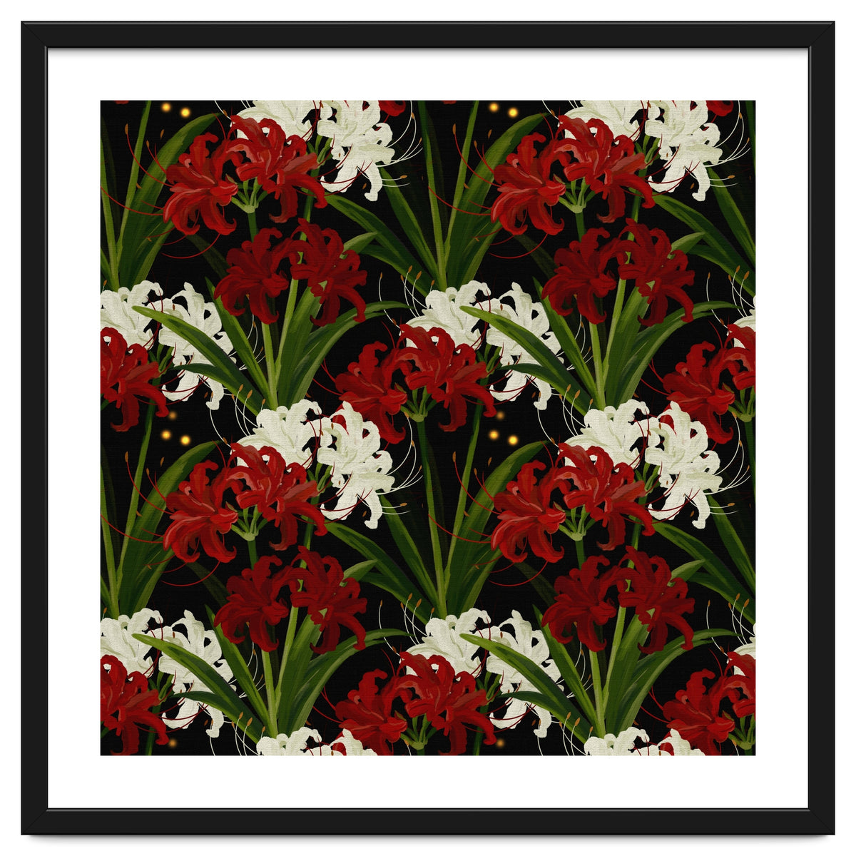 Red and White Spider Lily Flower Print Elegant Botanical Japanese Inspired Floral Artwork