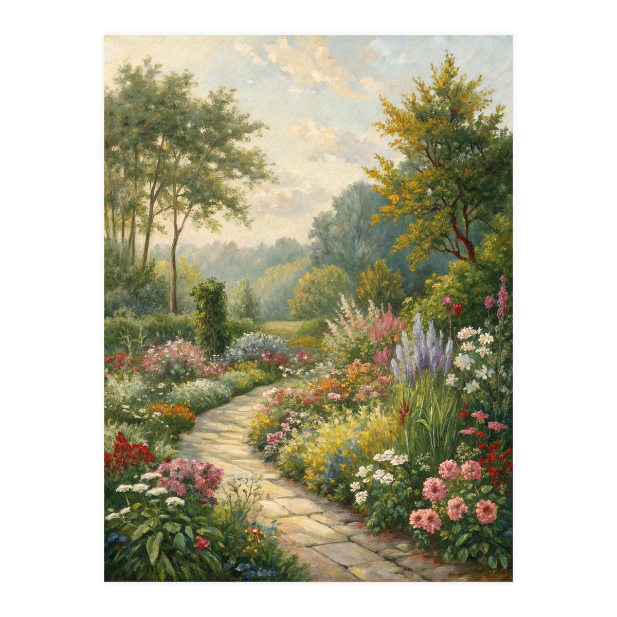 Enchanted English Cottage Garden Oil Painting (Print Only)