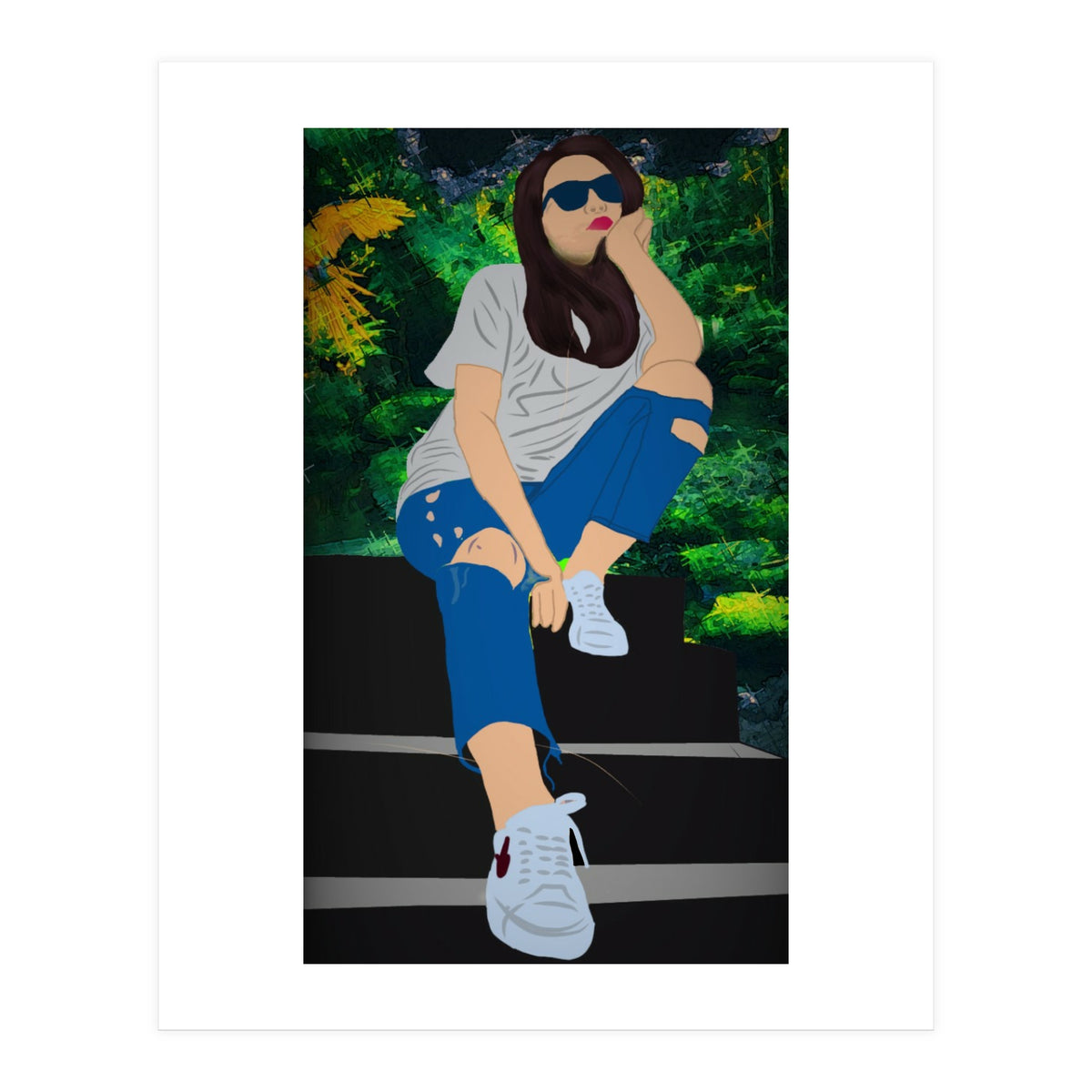 A Girl Sitting On A Step (Print Only)