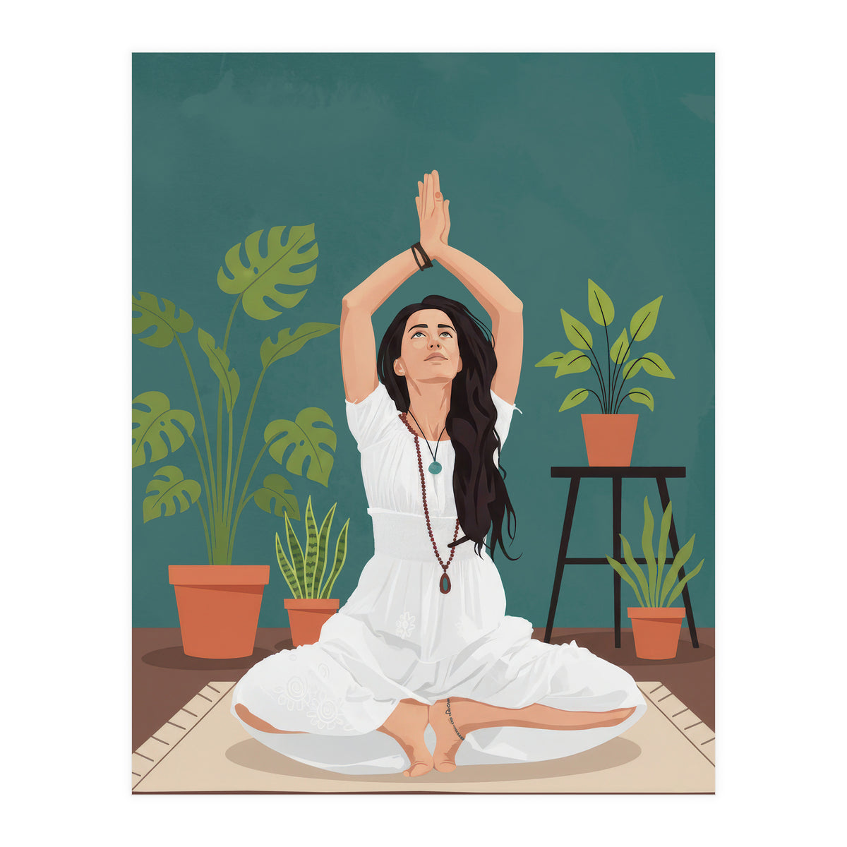 Serene Yoga Pose FitnessIllustration (Print Only)