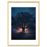 Ancient Mystical Oak Silhouette at Twilight with Ethereal Wisps thumbnail