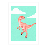 Velociraptor Watercolor Art, Cute Dino Nursery Print, Whimsical Dinosaur Illustration (Print Only)
