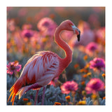 Pink Flamingo Standing In A Field Of Flowers (Print Only) thumbnail