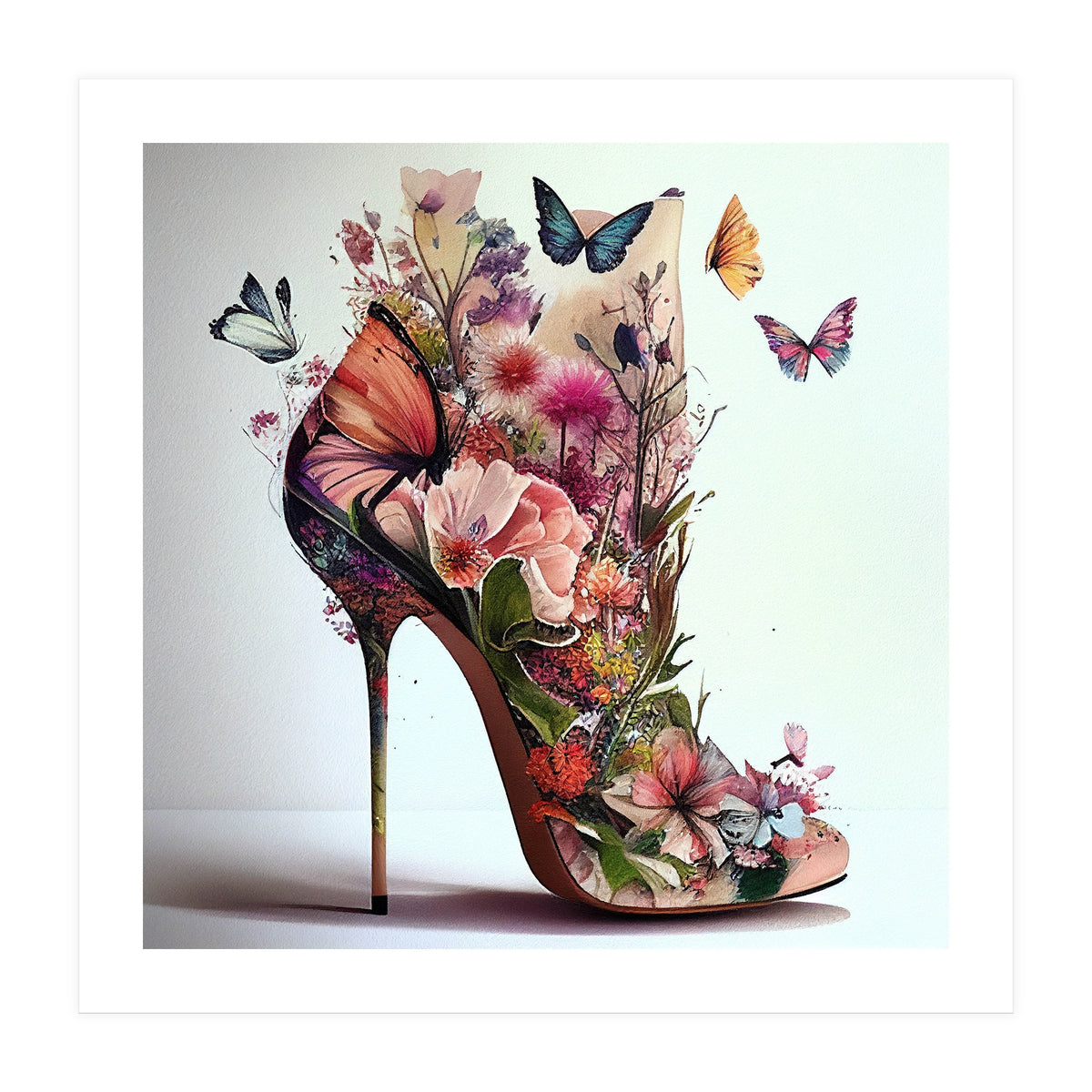 Floral Stiletto With Butterflies (Print Only)