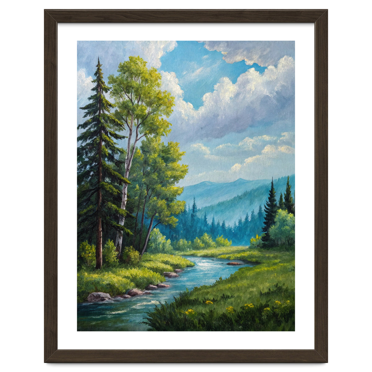 Serene Mountain River Landscape Oil Painting