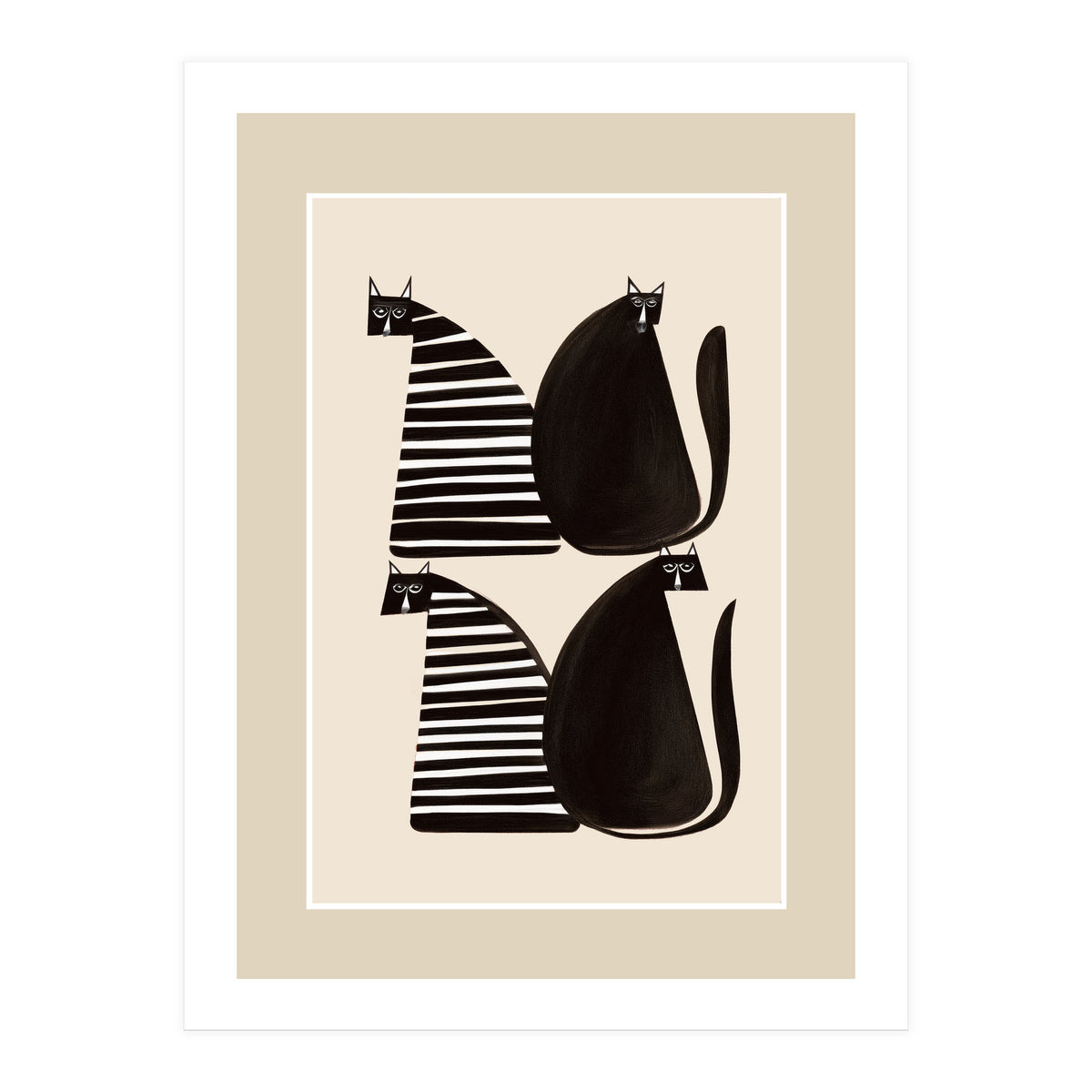 Minimalist Cats In Black And White (Print Only)
