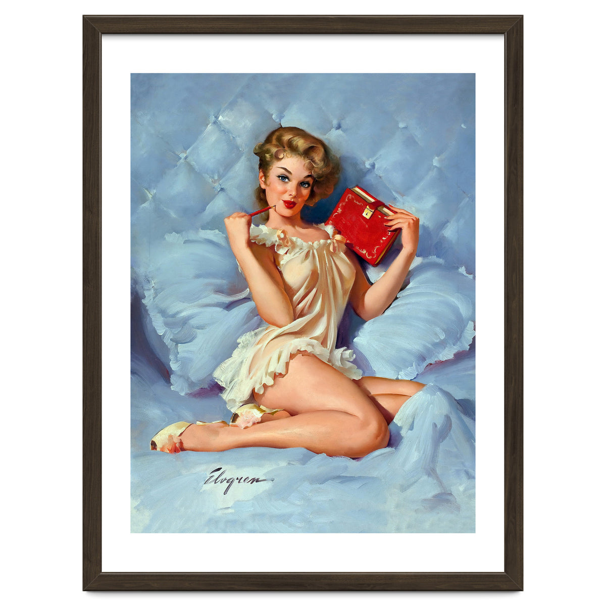 Pinup Sexy Girl Posing With Her Red Book