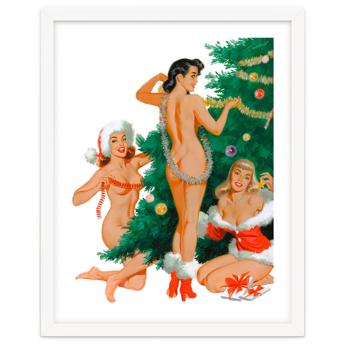 Three Beautiful Women Decorating a Christmas Tree