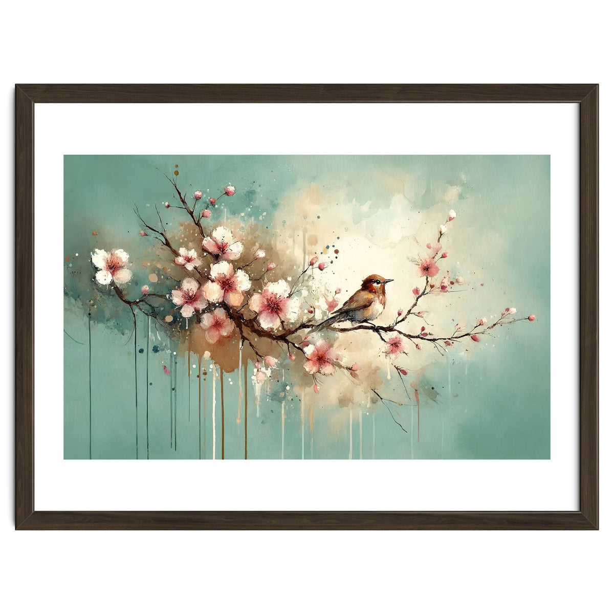 Bird Resting On Cherry Blossom Branch