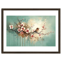 Bird Resting On Cherry Blossom Branch