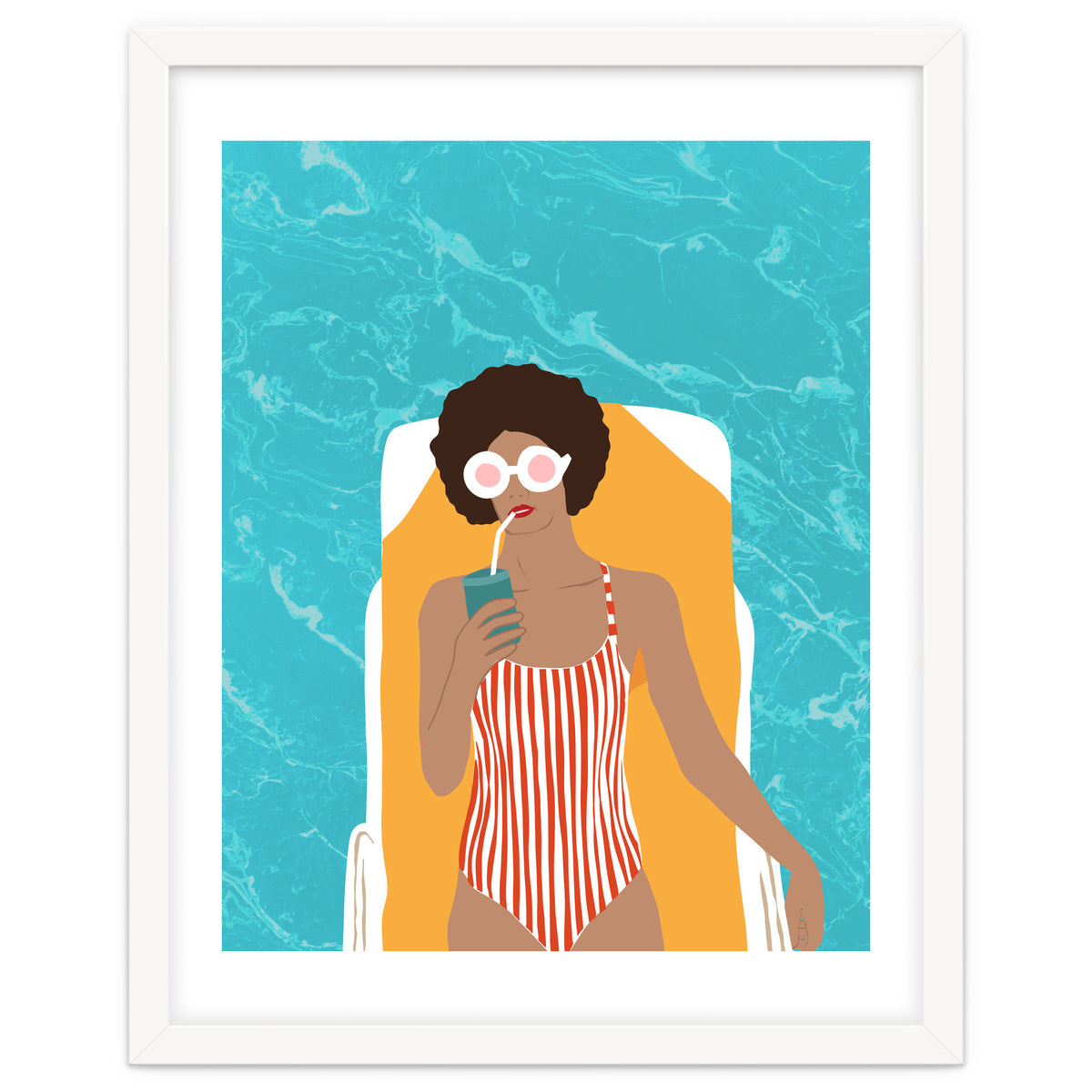 Chilling In The Moment, Eclectic Bohemian Black Woman Of Color, Swimming Pool Afro Fashion Vacation Enjoy Summer