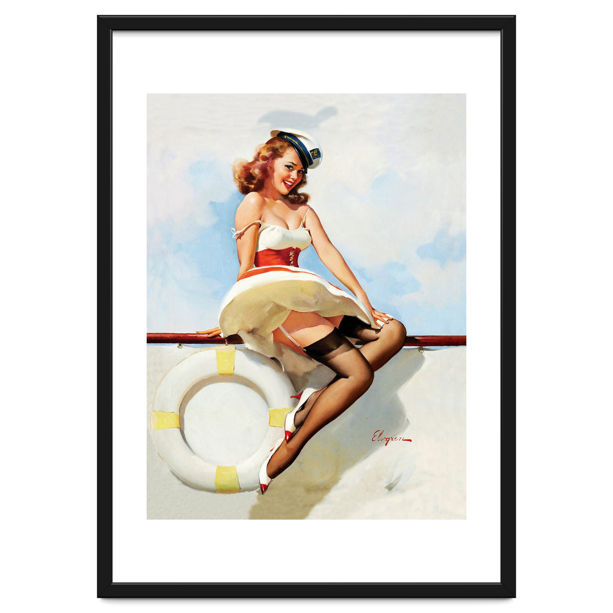 Sailing Pinup Girl With Captain Hat