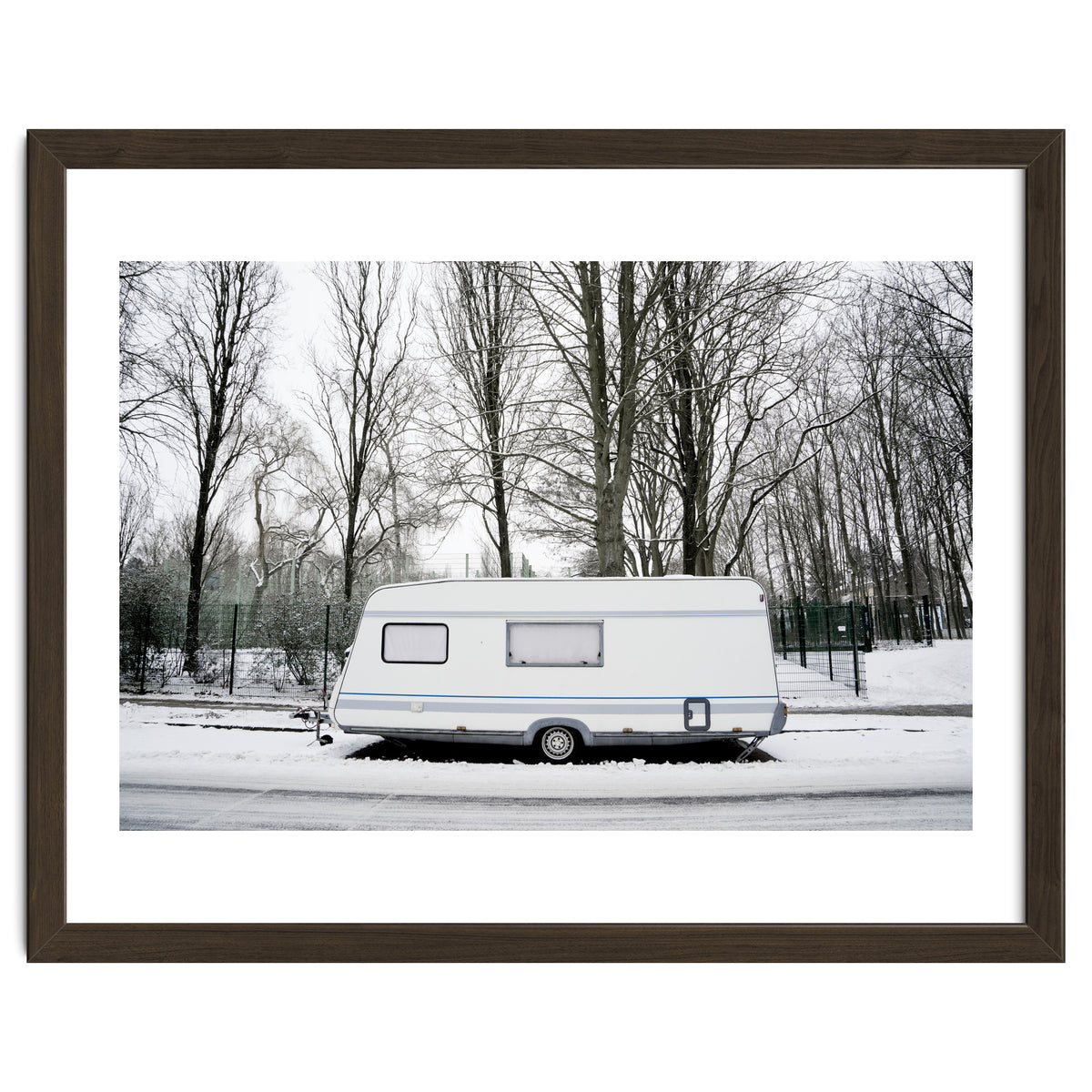 Travel Trailer in the snow road