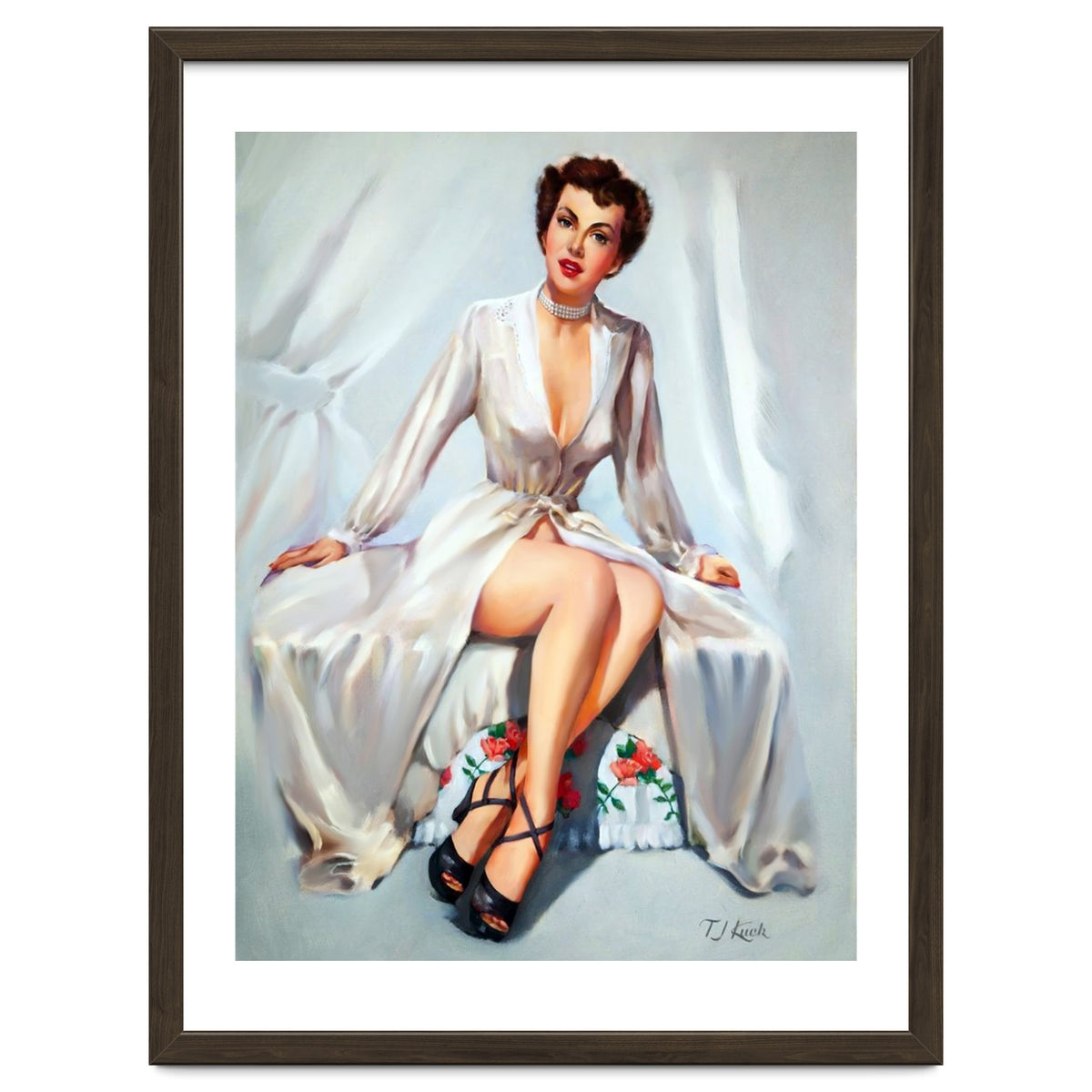 Beautiful Sexy Pinup In Posing Long White Dress