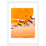 Time Flies, Birds Wildlife Fly Freedom Nature, Sun Sunset Sunrise Positivity Hope Painting, Growth Migrate Gift Animals Blush Sky Bohemian thumbnail