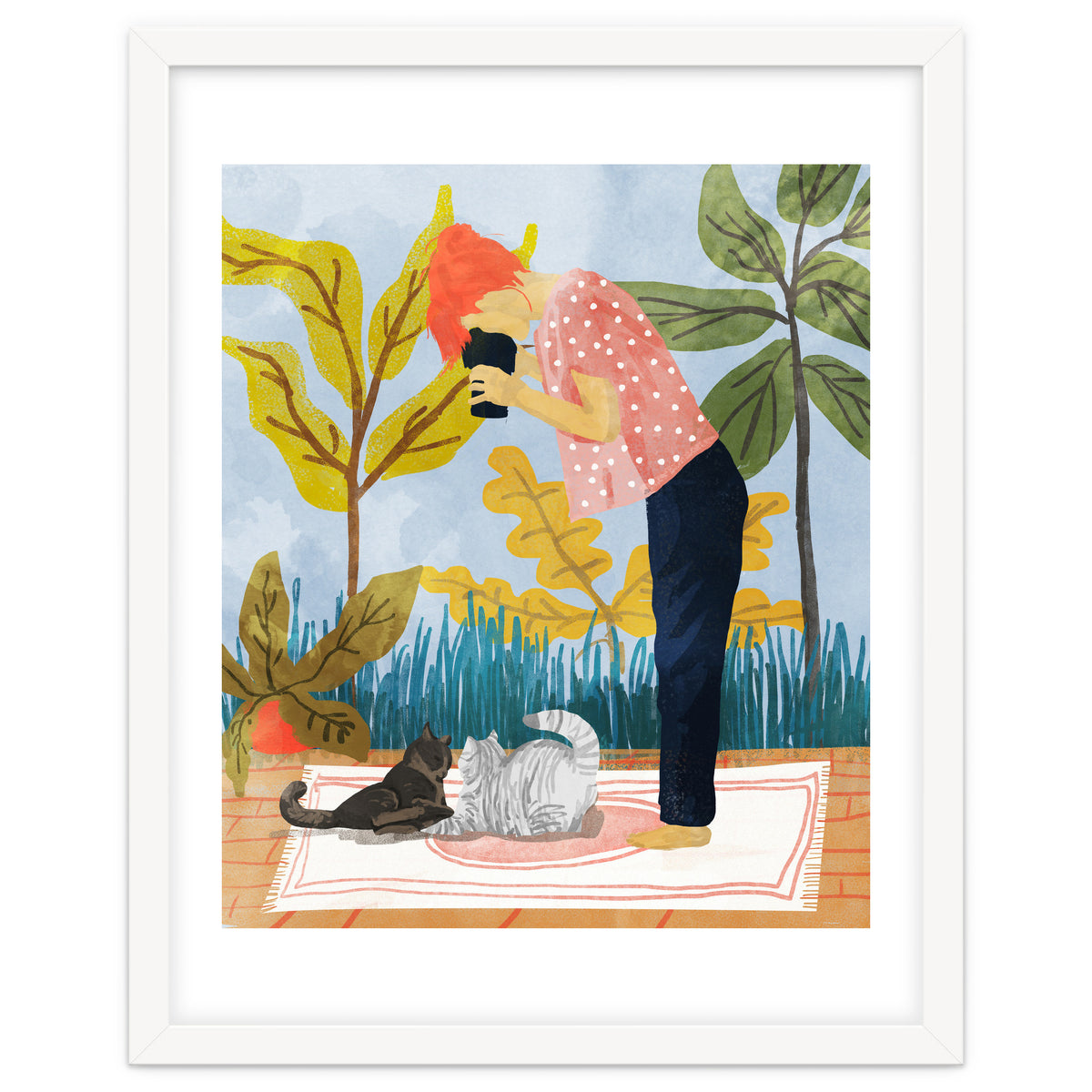 Saturday Afternoon | Cat Mom Pets Photography | Animals Kitten Picnic Watercolor Painting