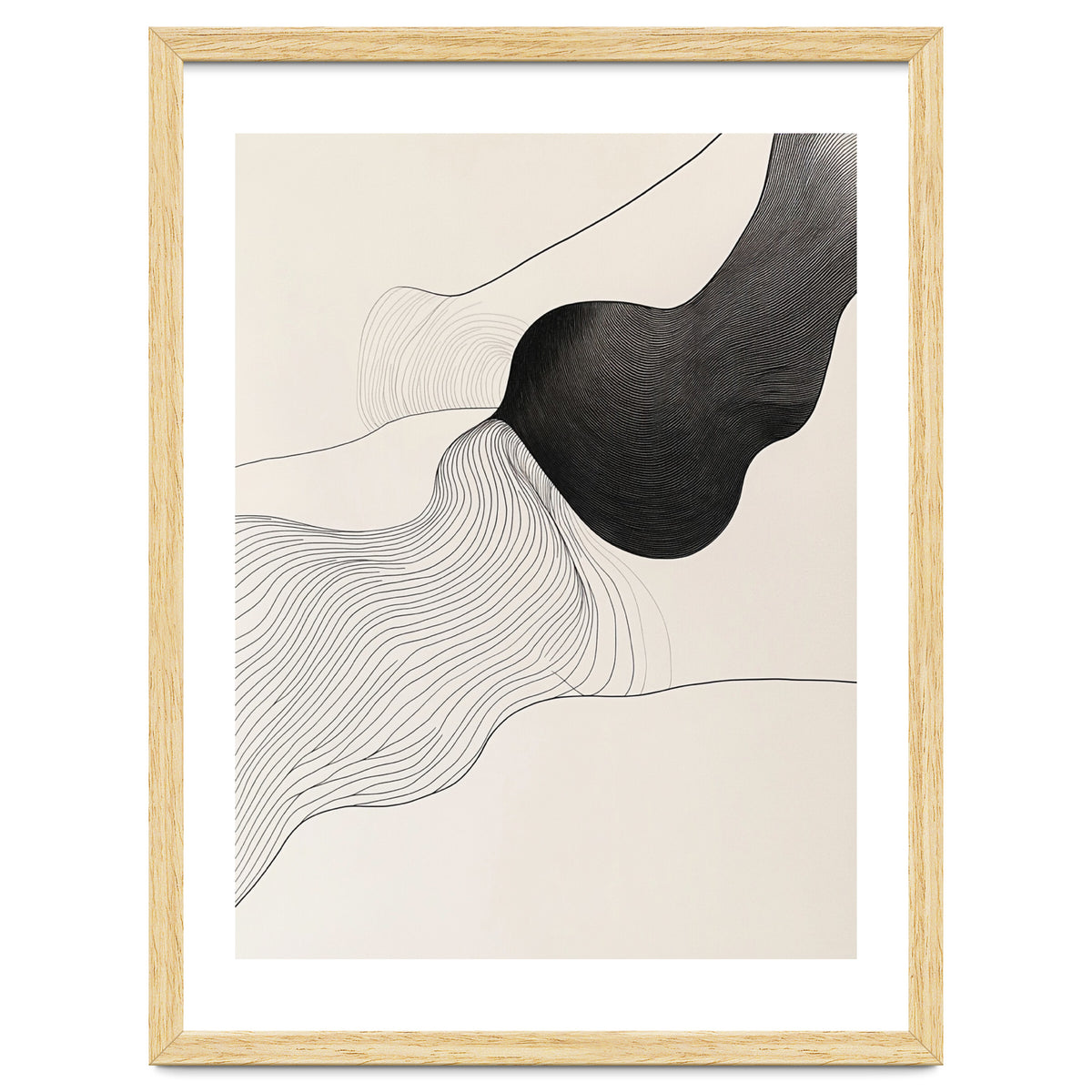 Abstract Black And White Organic Flowing Lines Art