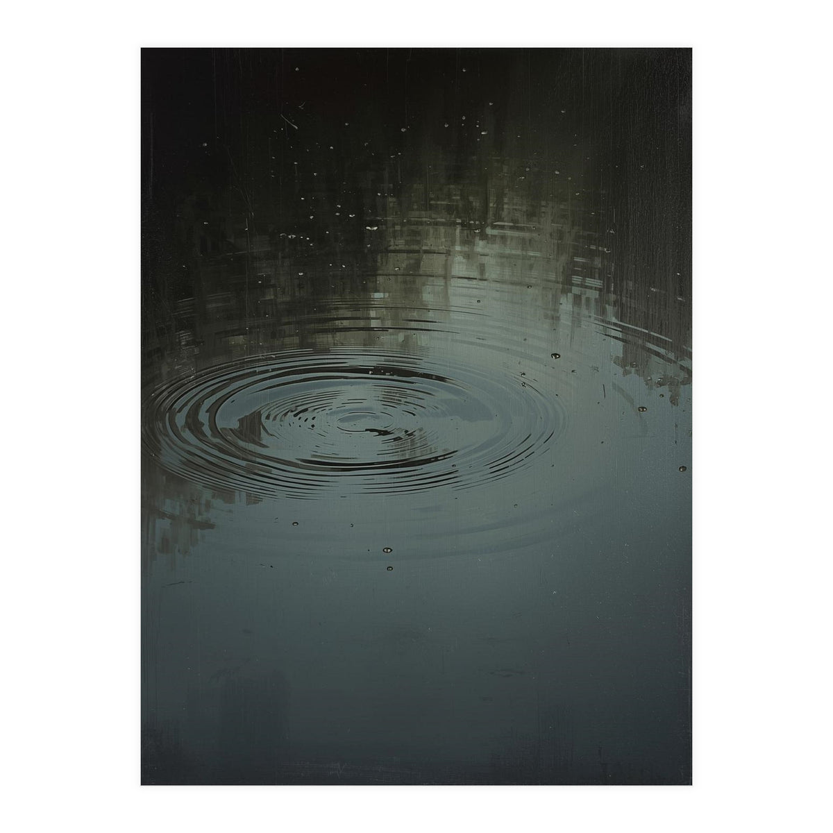 Moody Rain Puddle Ripples Oil Painting (Print Only)
