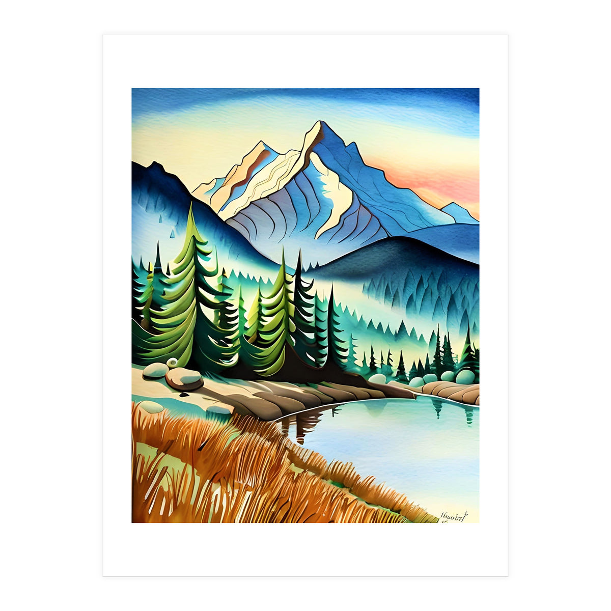 Misty Peaks and Reflective Waters (Print Only)