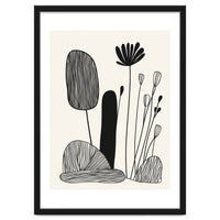 Abstract Black And White Botanical Illustration With Organic Shapes