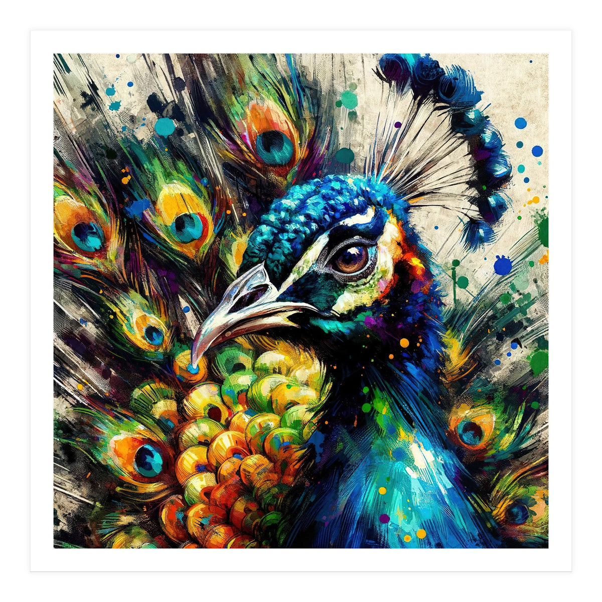 Vibrant Peacock Portrait (Print Only)