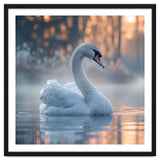 Serene White Swan Gliding On Misty Water thumbnail
